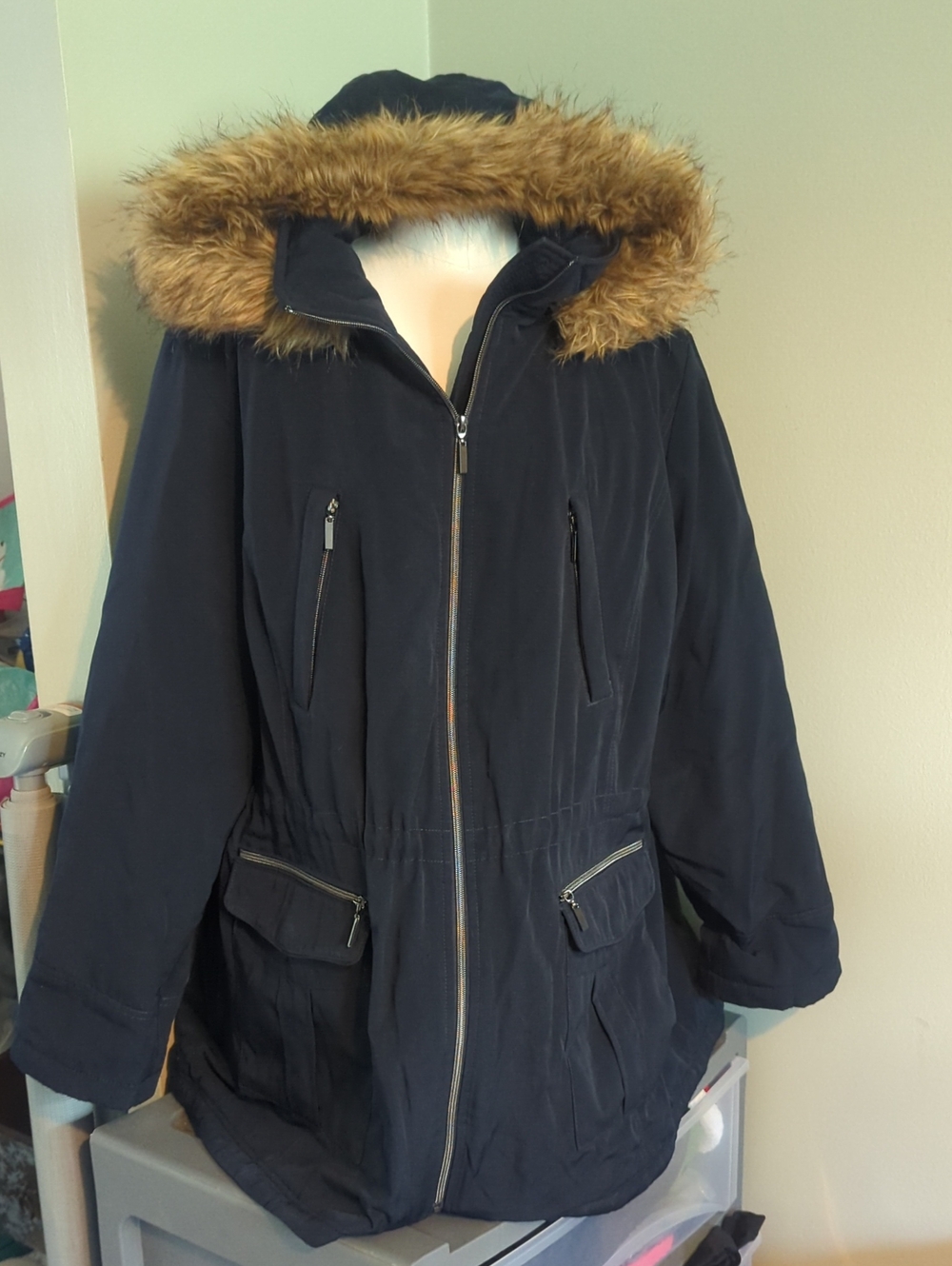 croft & barrow Navy Faux-Fur Hooded Puffer Jacket